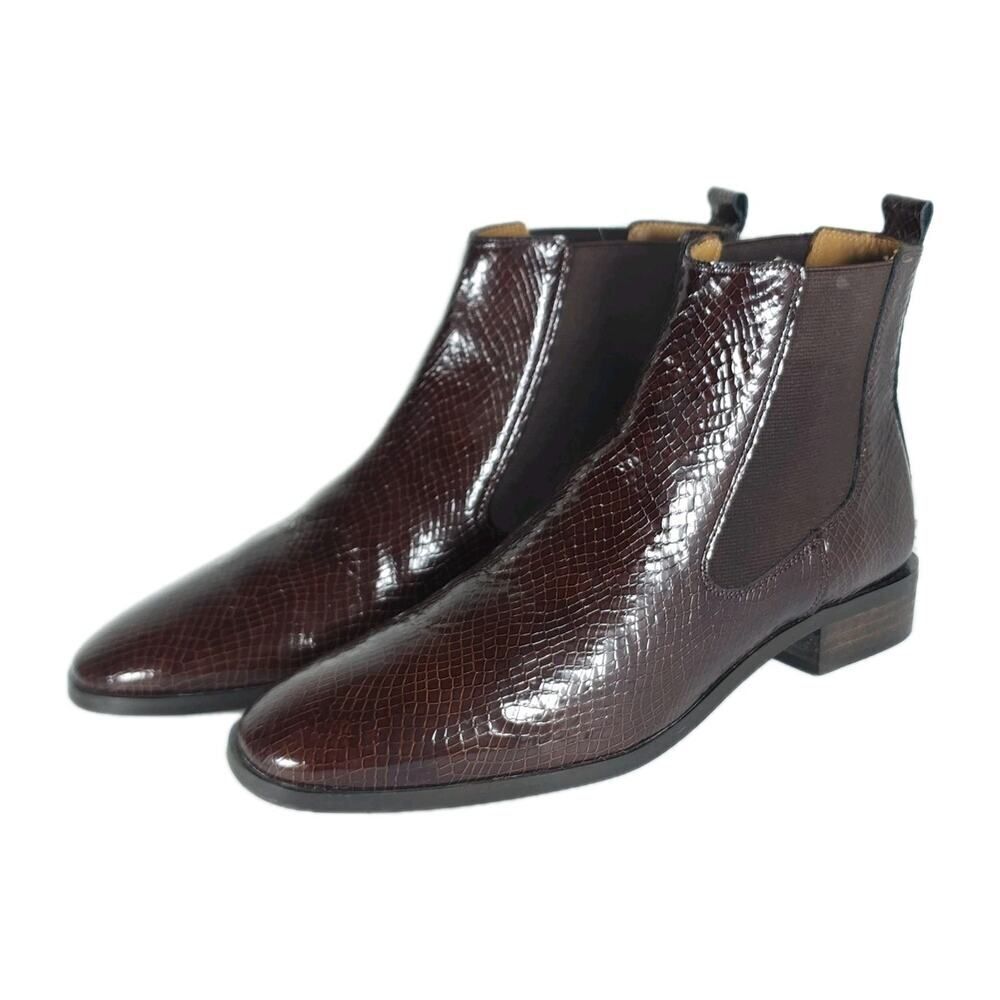 Bocage Women’s Karami US10,5 EU41 Brown Leather Croc Embossed Ankl Chelsea Boots